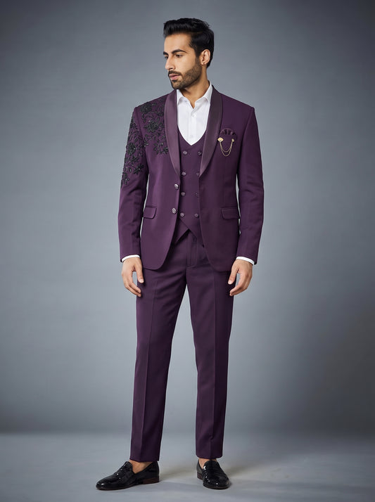 Club AK Men's Premium Purple 3 Piece Suit | Luxury Wedding & Reception Wear