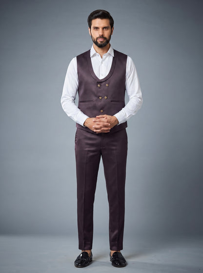 Club AK Men's Luxury Wine Three Piece Tuxedo Suit with Designer Embroidery
