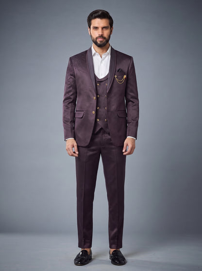 Club AK Men's Luxury Three Piece Tuxedo Suit with Embellished Shoulder Design