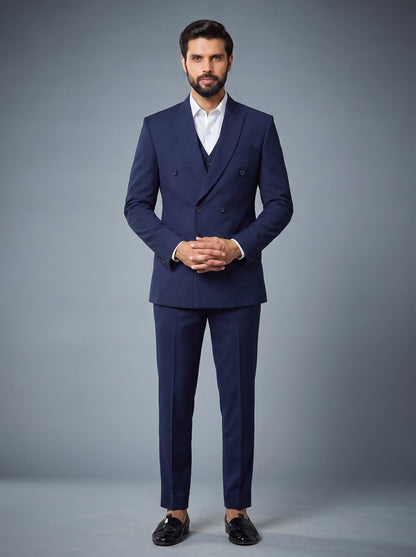 Club AK Men's Premium Navy Blue Double Breasted 2 Piece Suit | Formal Wedding & Party Wear
