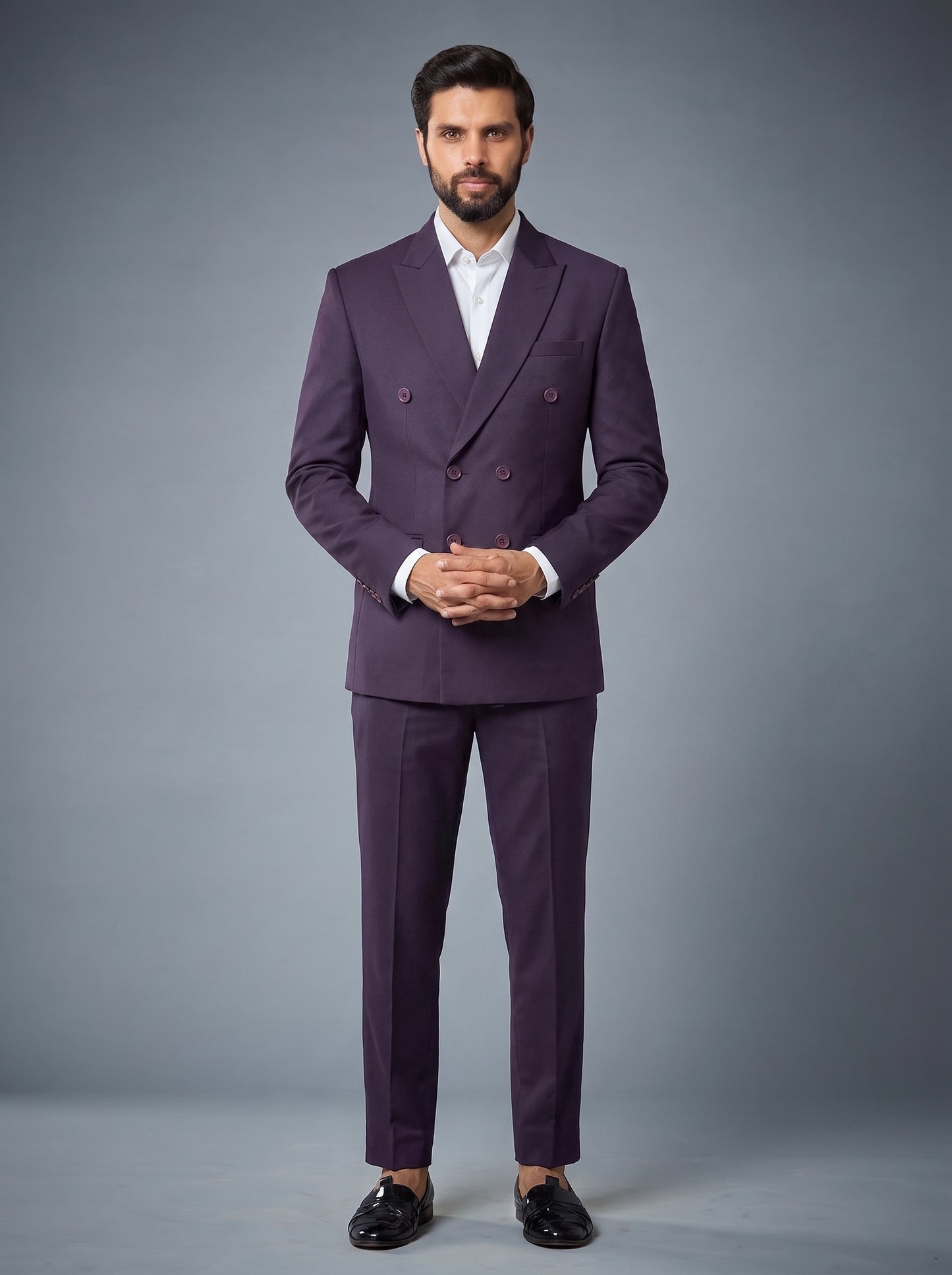 Club AK Men's Premium Purple Double Breasted 2 Piece Suit | Formal Wedding & Party Wear