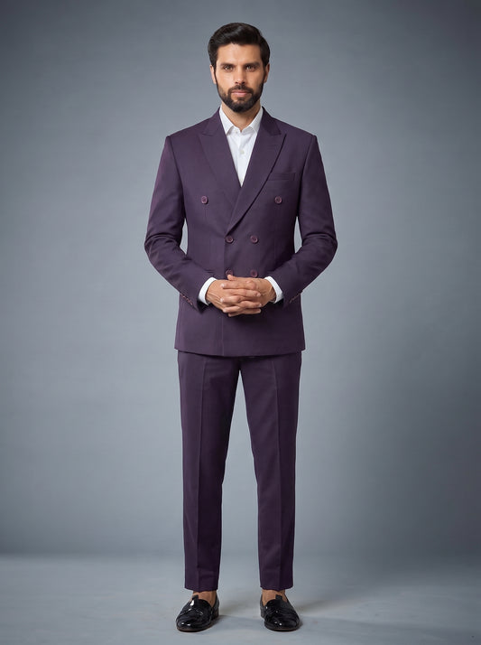 Club AK Men's Premium Purple Double Breasted 2 Piece Suit | Formal Wedding & Party Wear