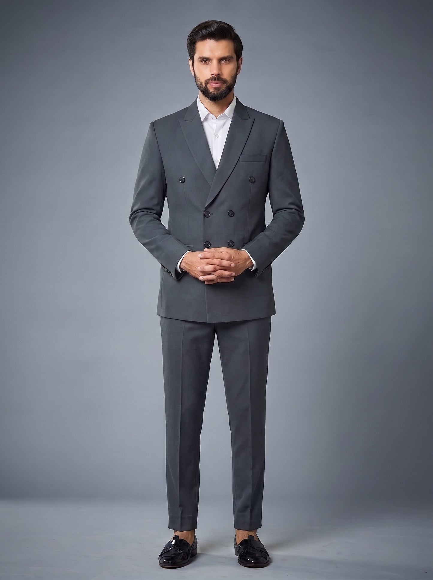 Club AK Men's Elegant Charcoal Grey Double-Breasted Suit for Wedding, Reception & Party Wear