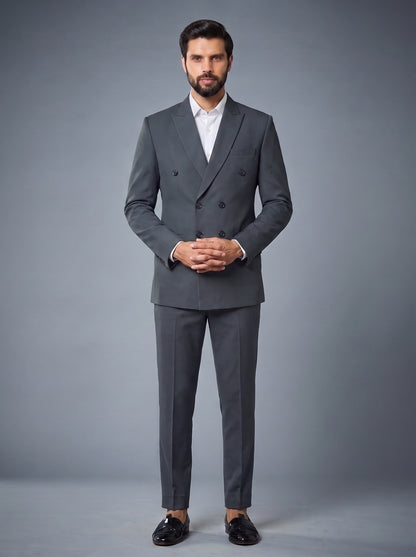Club AK Men's Elegant Charcoal Grey Double-Breasted Suit for Wedding, Reception & Party Wear
