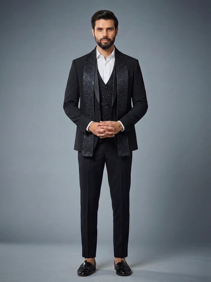 Club AK Men's Luxury Indo-Western Suit with Embellished Stole and Formal Trousers