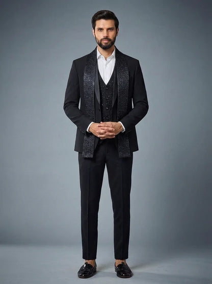 Club AK Men's Luxury Indo-Western Suit with Embellished Stole and Formal Trousers