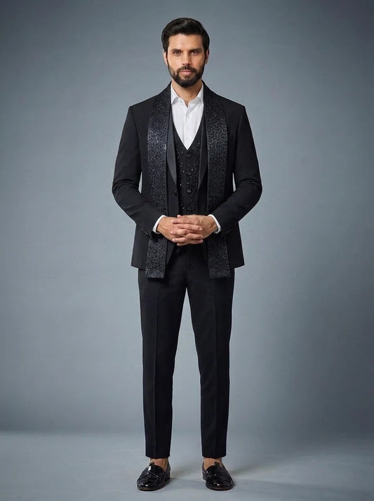Club AK Men's Luxury Indo-Western Suit with Embellished Stole and Formal Trousers