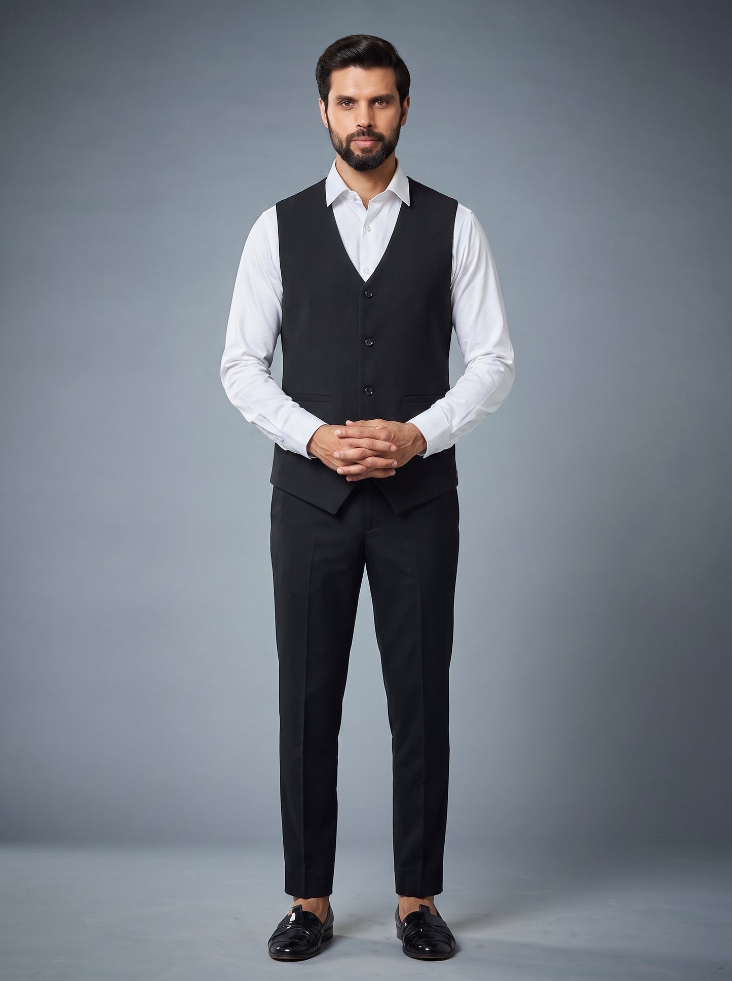Club AK Men's Luxury Black Indo-Western Suit with Embellished Stole and Formal Trousers