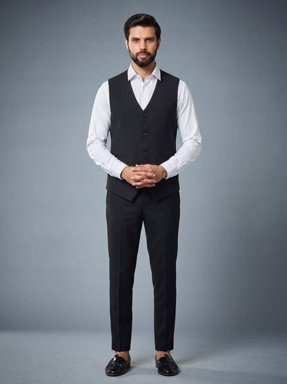 Club AK Men's Luxury Black Indo-Western Suit with Embellished Stole and Formal Trousers