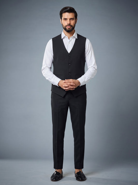 Club AK Men's Luxury Black Indo-Western Suit with Embellished Stole and Formal Trousers
