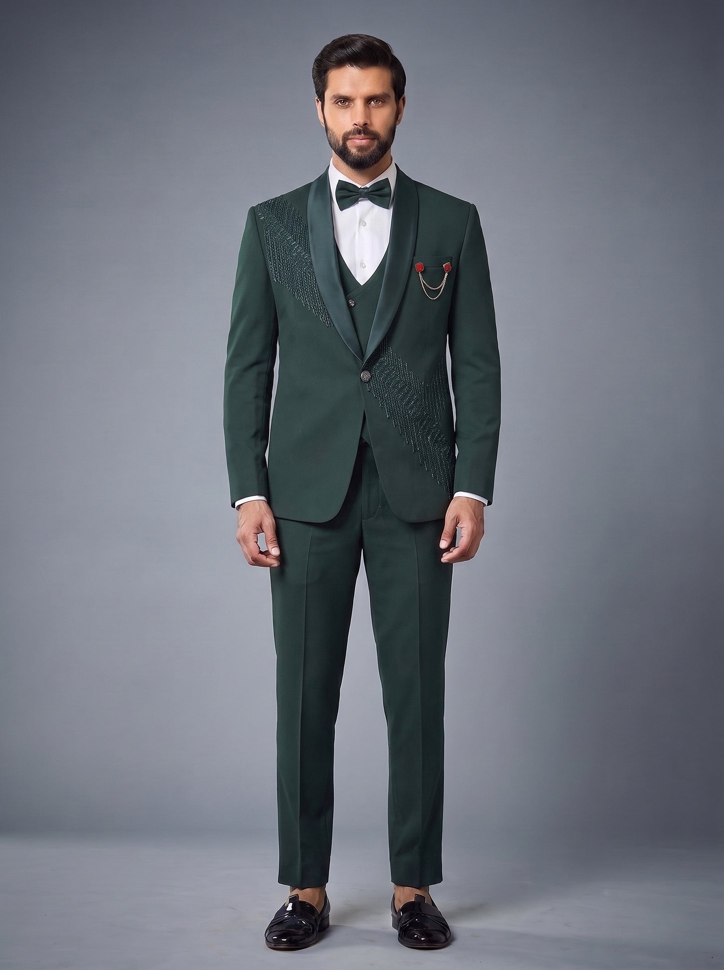 Club AK Men's Formal Green Blazer Suit with Bow Tie and Premium Tailored Fit