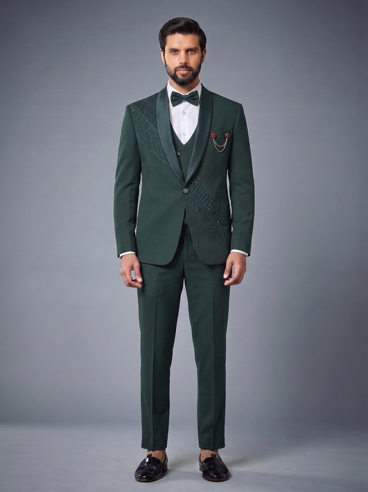 Club AK Men's Formal Green Blazer Suit with Bow Tie and Premium Tailored Fit