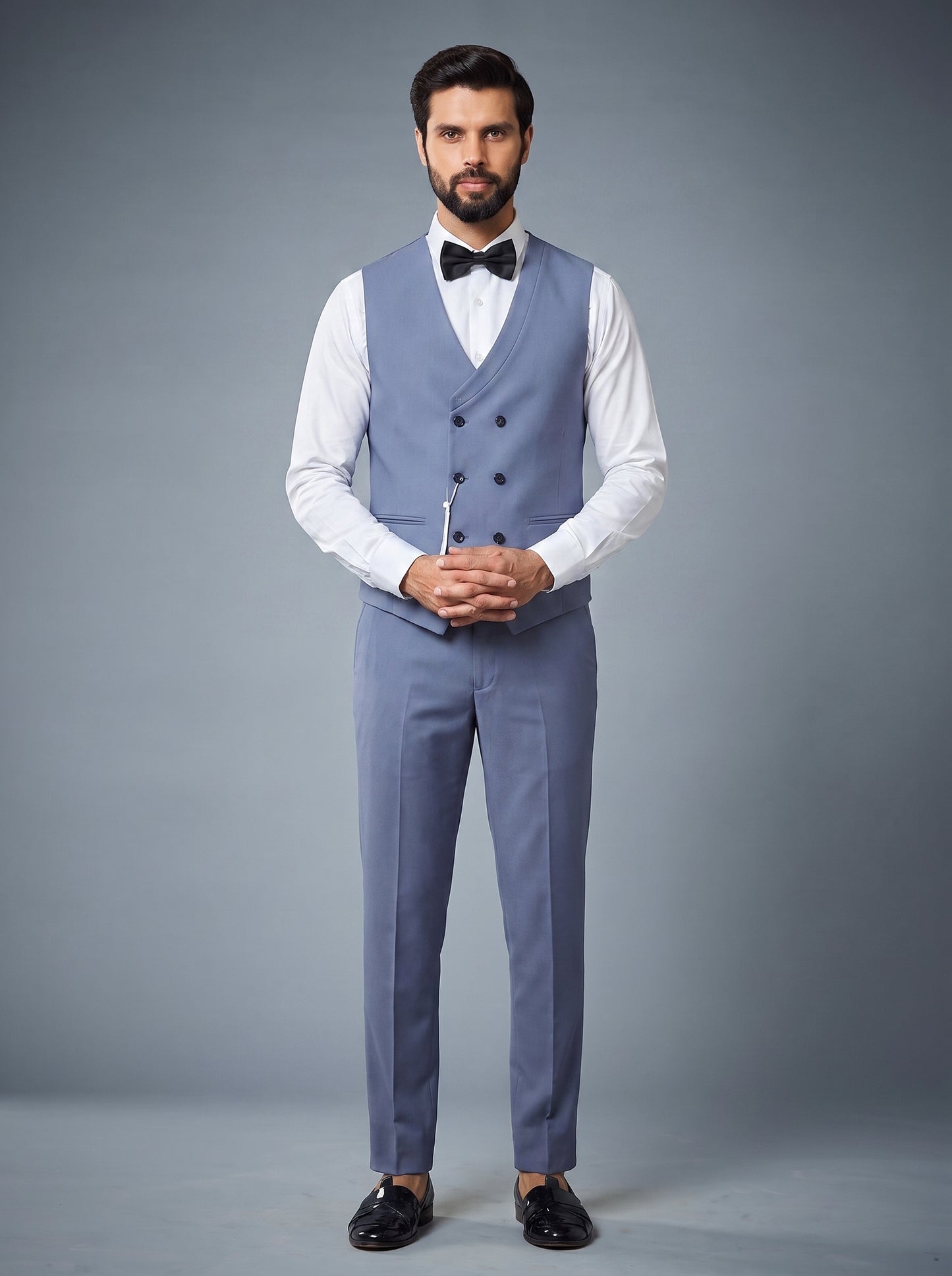 Club AK Men's Luxury Sky Blue Tuxedo Suit with Designer Embroidery and Satin Lapel