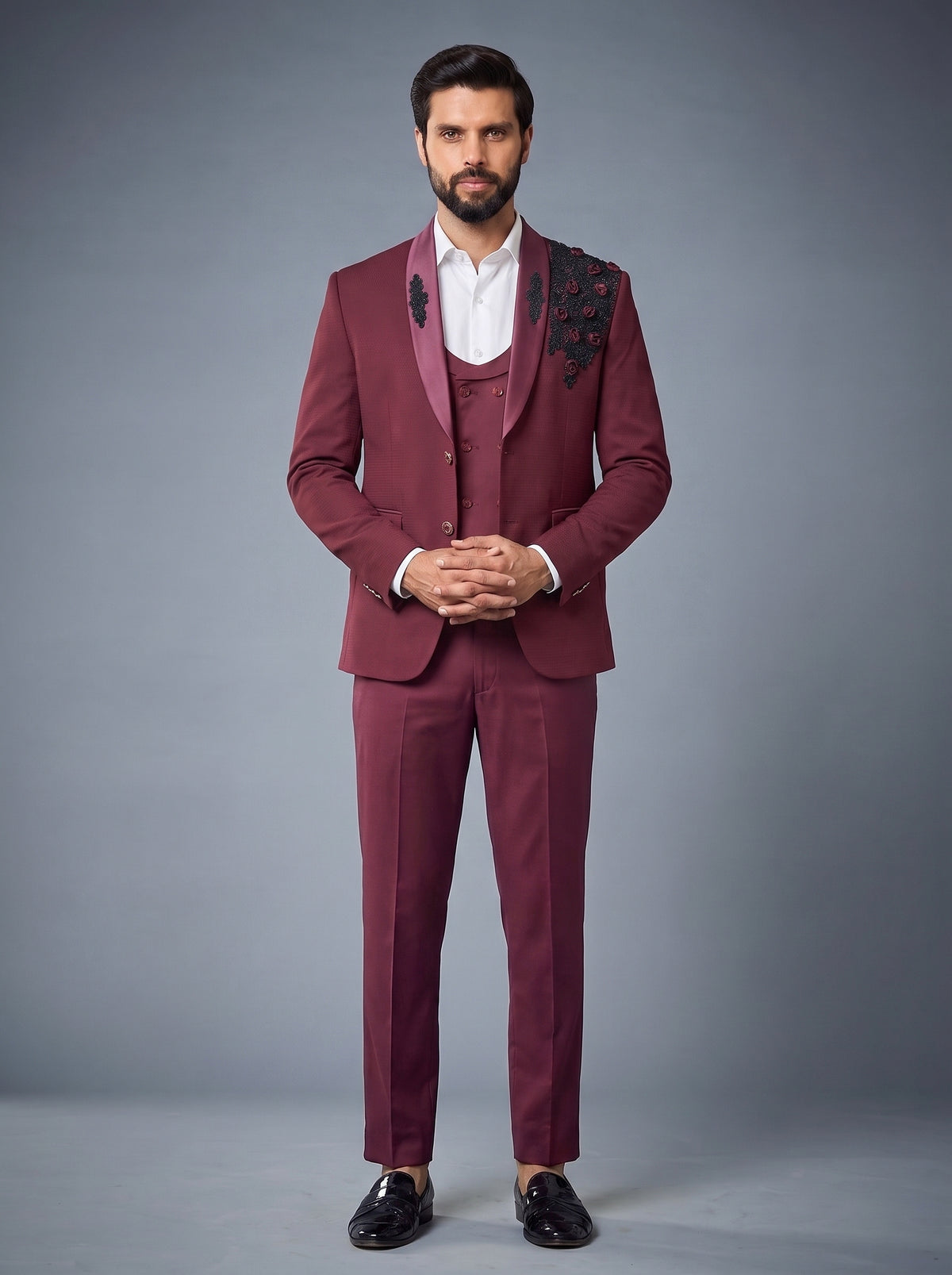 CLUB AK Men's Premium  Embroidered Three-Piece Suit for Men | Designer Wedding & Reception Wear