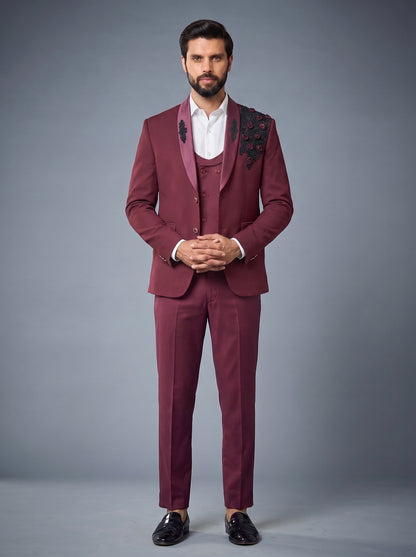 CLUB AK Men's Premium  Embroidered Three-Piece Suit for Men | Designer Wedding & Reception Wear