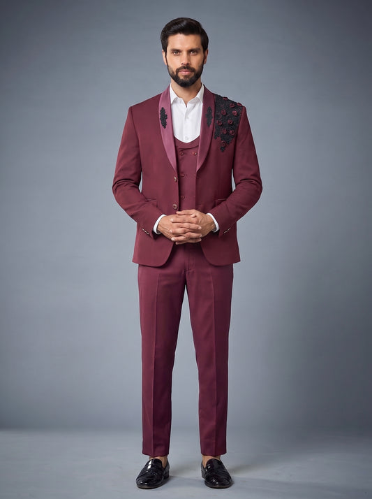 CLUB AK Men's Premium  Embroidered Three-Piece Suit for Men | Designer Wedding & Reception Wear