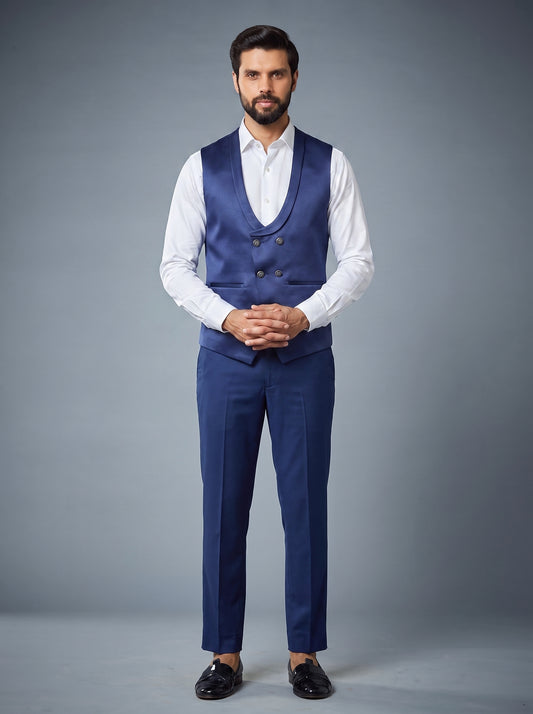 Club AK Men's Premium Royal Blue Tuxedo Suit with Embellished Blazer and Waistcoat