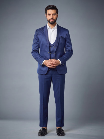 Club AK Men's Luxury Three Piece Tuxedo Suit with Embellished Shoulder Design