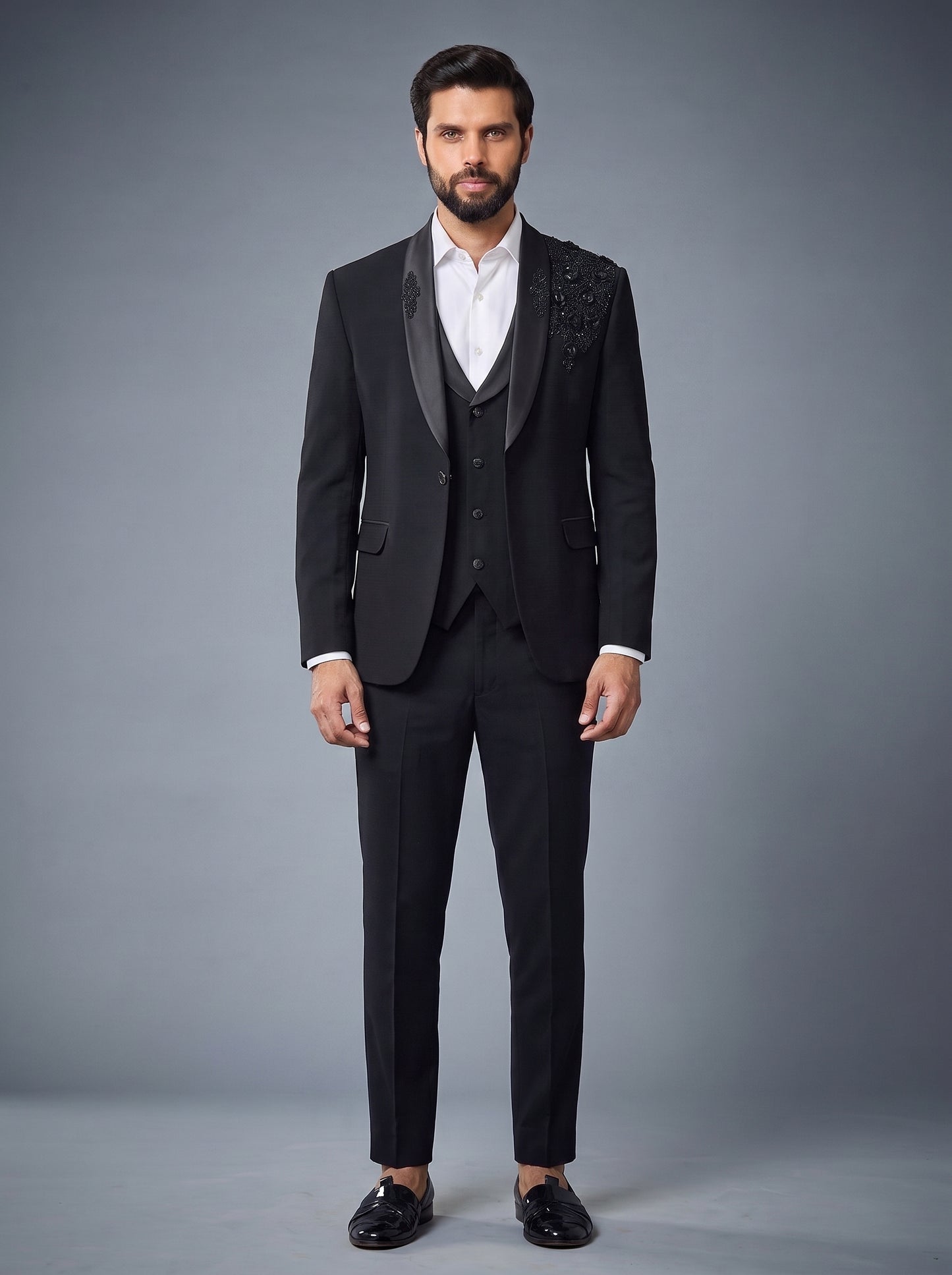 Club AK Men's Royal Black Formal Suit for Wedding, Reception and Cocktail Party