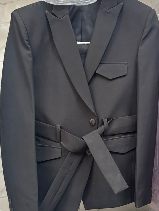 Club AK Men's Luxury Black Belted Blazer Suit Set for Formal and Party Wear