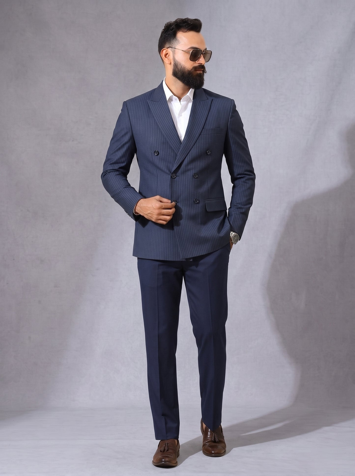 Club AK Men's Luxury Double Breasted Pinstripe Suit for Party and Business Meetings