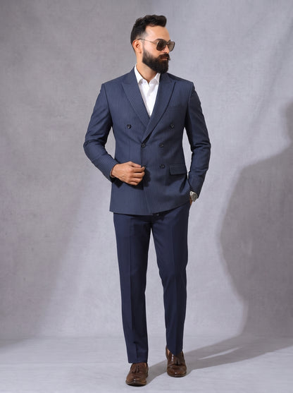 Club AK Men's Luxury Double Breasted Pinstripe Suit for Party and Business Meetings
