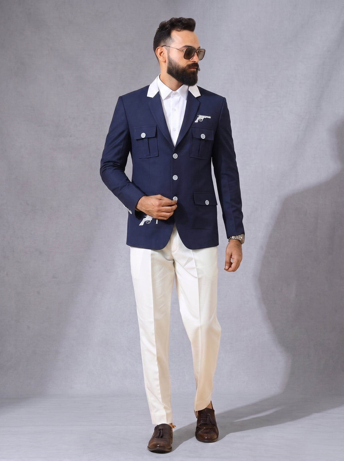 CLUB AK Men's Blazer with Gun Embroidery | Premium Party Wear Coat