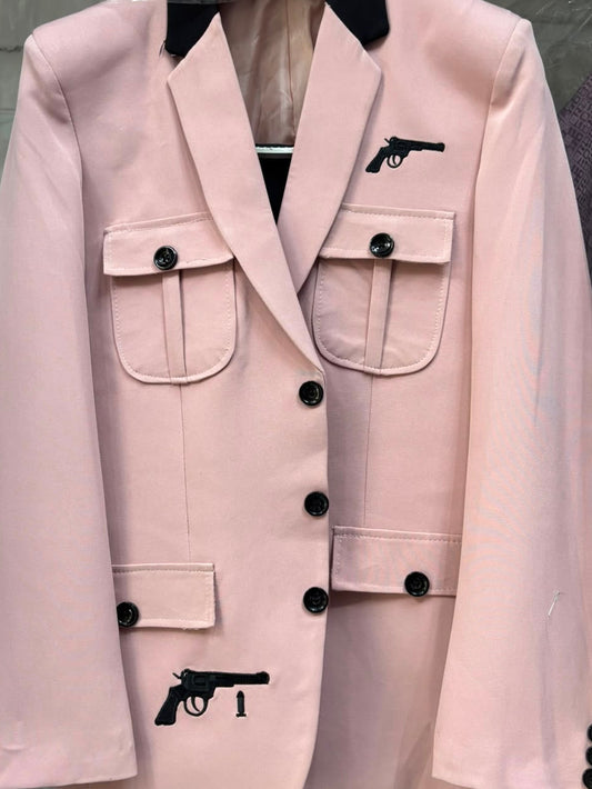 Club AK Men's Stylish Pink Party Wear Blazer with Designer Pocket Details and Black Pant