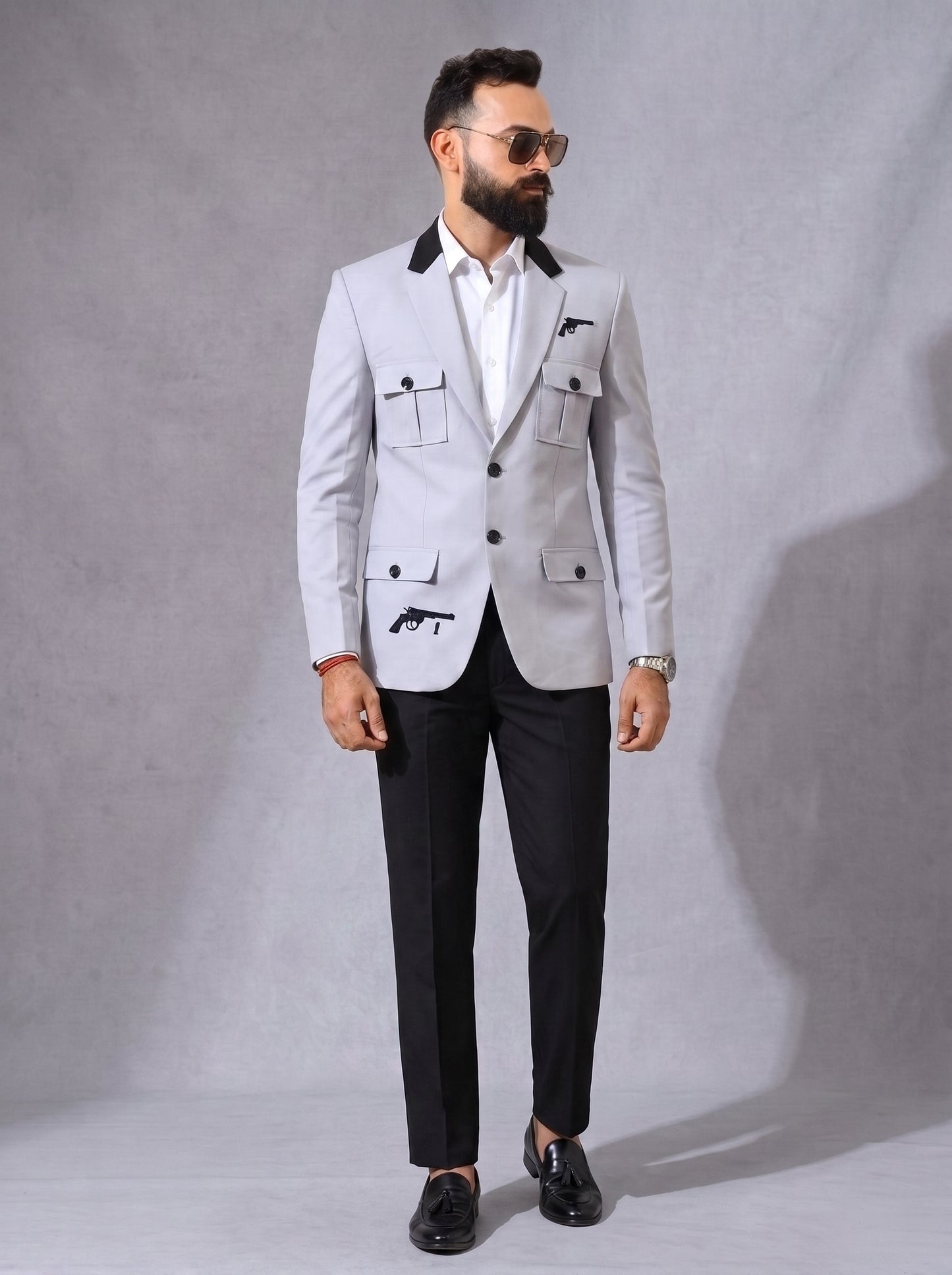 Club AK Premium White Designer Blazer and Black Pant Set for Men