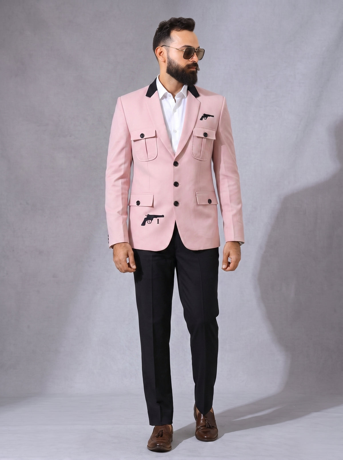 CLUB AK Men's Blazer with Gun Embroidery | Premium Party Wear Coat