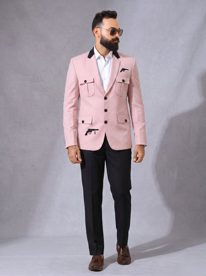 CLUB AK Men's Blazer with Gun Embroidery | Premium Party Wear Coat