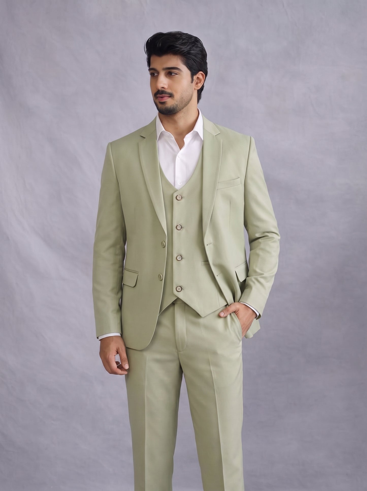 Club Ak Men’s Elegant Pistachio Green 3-Piece Suit for Wedding & Reception