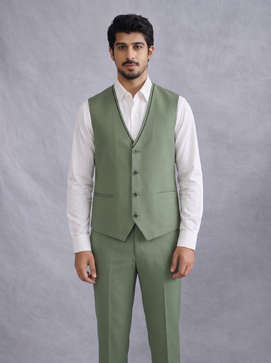 Club AK Luxury Three Piece Suit Set in Sage Green for Men