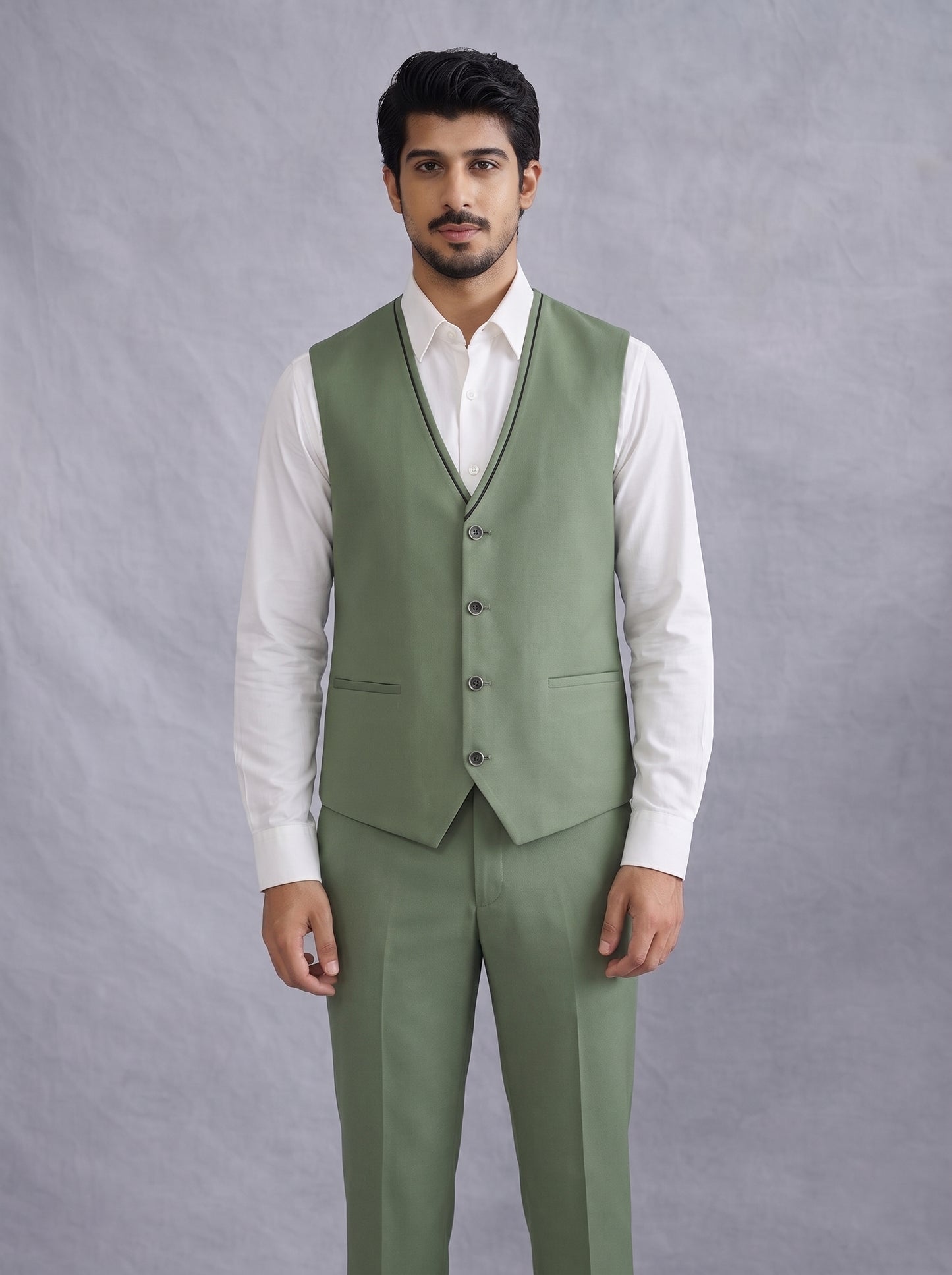 Club AK Luxury Three Piece Suit Set in Sage Green for Men