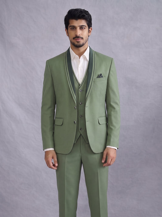 Club AK Luxury Three Piece Suit Set in Sage Green for Men