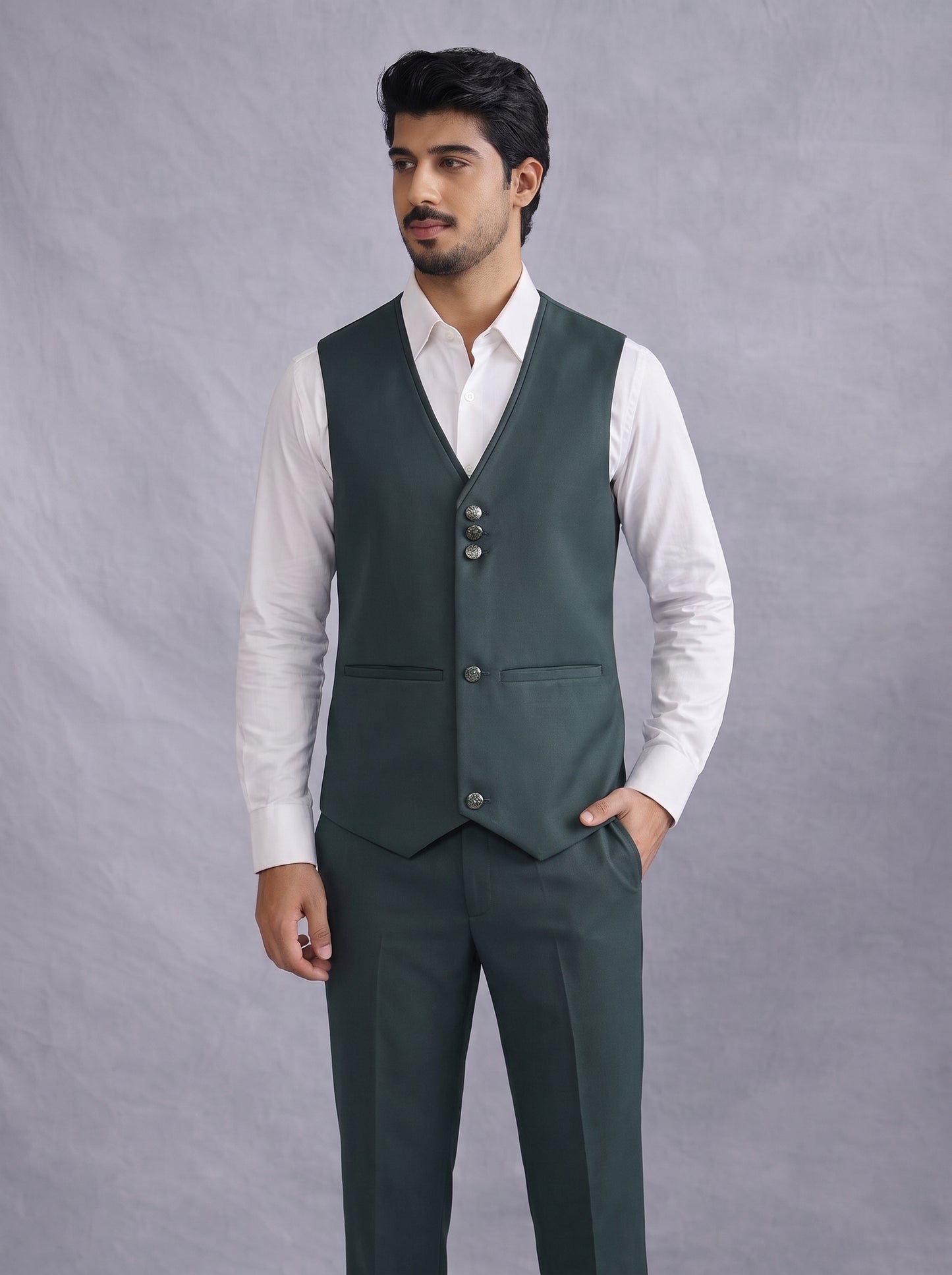 Club AK Luxury Three Piece Suit Set in Deep Green for Men