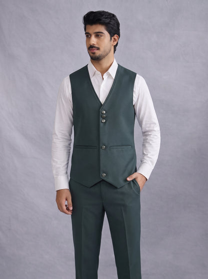 Club AK Luxury Three Piece Suit Set in Deep Green for Men