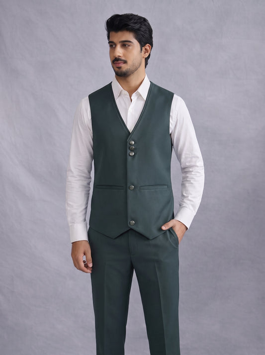 Club AK Luxury Three Piece Suit Set in Deep Green for Men