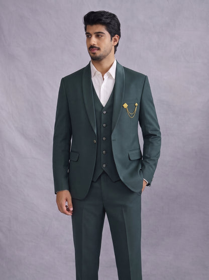 Club AK Luxury Three Piece Suit Set in Deep Green for Men