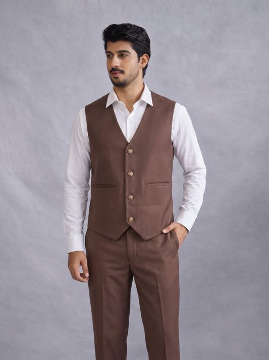 Club AK Men's Premium Coffee Brown Three Piece Suit Set for Wedding, Reception & Party Wear