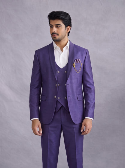 Club AK Men's Premium Royal Purple Three Piece Suit Set for Wedding, Reception & Party Wear