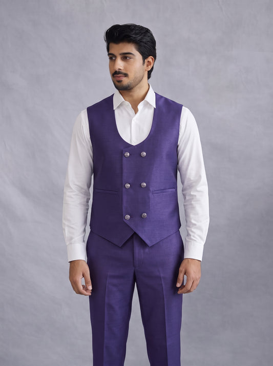 Club AK Men's Premium Royal Purple Three Piece Suit Set for Wedding, Reception & Party Wear