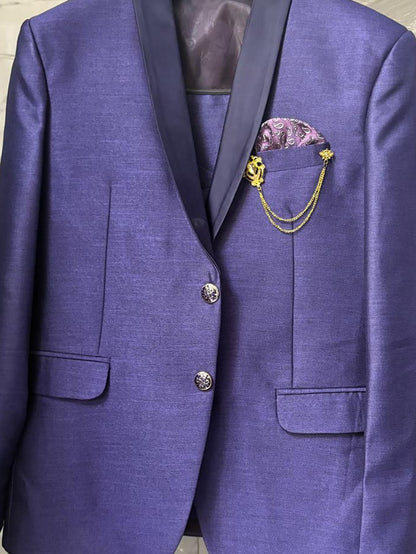 Club AK Men's Premium Royal Purple Three Piece Suit Set for Wedding, Reception & Party Wear