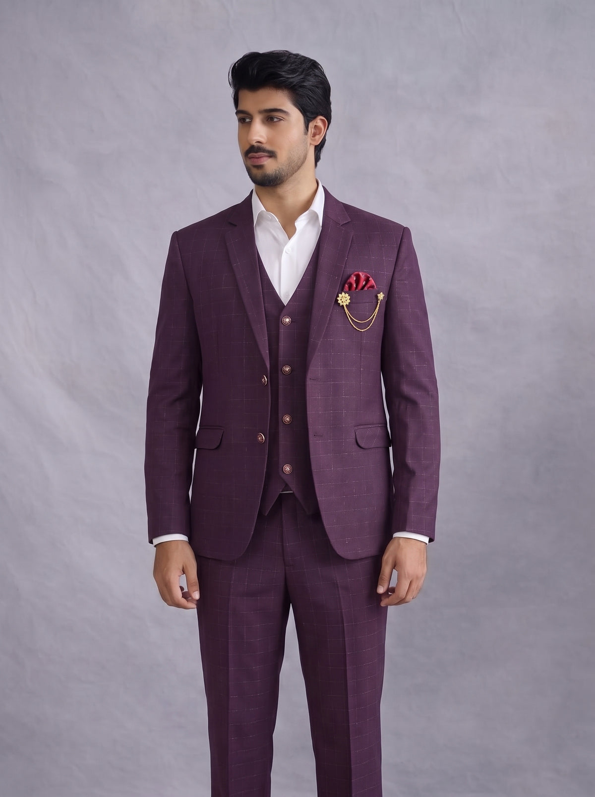 Club AK Men's Premium Checkered 3 Piece Suit