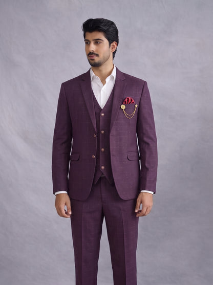 Club AK Men's Premium Checkered 3 Piece Suit