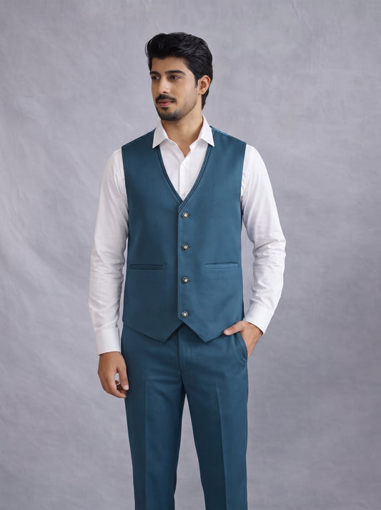Club AK Men's Premium Teal Blue Three Piece Suit Set for Wedding, Reception & Party Wear