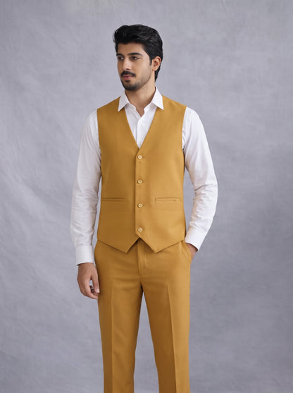 Club AK Men’s Modern Mustard Yellow Three Piece Suit for Groom & Reception Wear