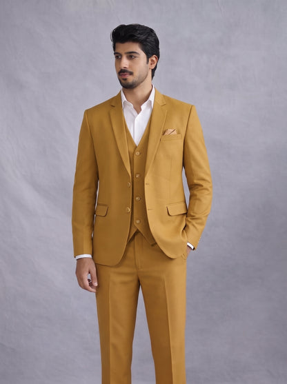 Club AK Men’s Modern Mustard Yellow Three Piece Suit for Groom & Reception Wear
