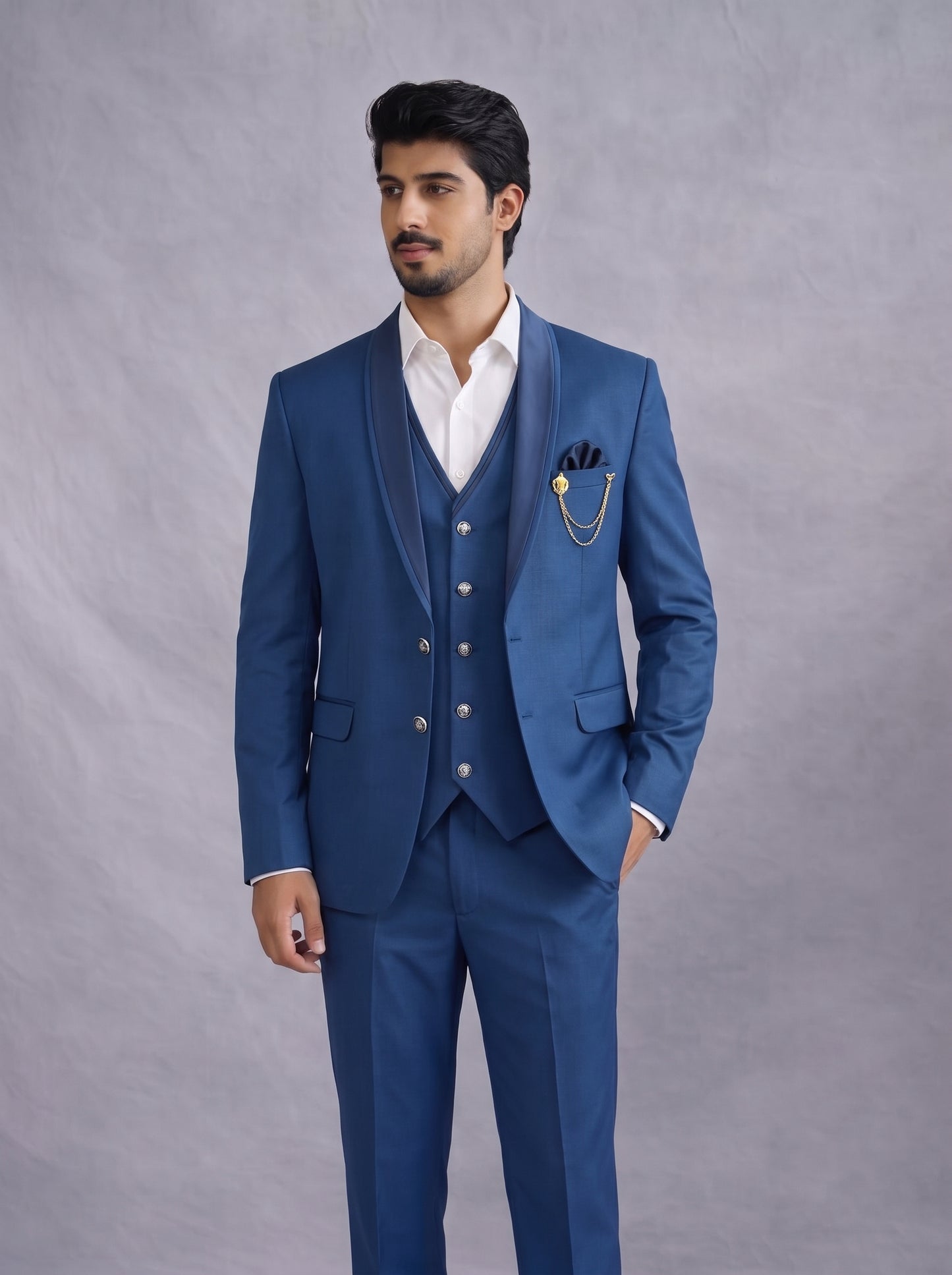 Club AK Men's Premium Royal Blue Three Piece Suit for Wedding, Reception & Party Wear