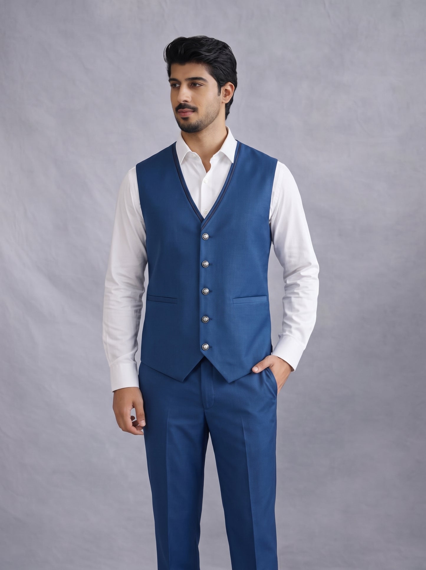 Club AK Men's Premium Royal Blue Three Piece Suit for Wedding, Reception & Party Wear